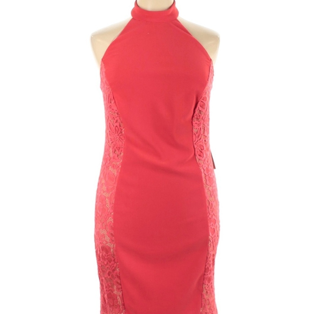 Elegant Red Lace Halter Dress